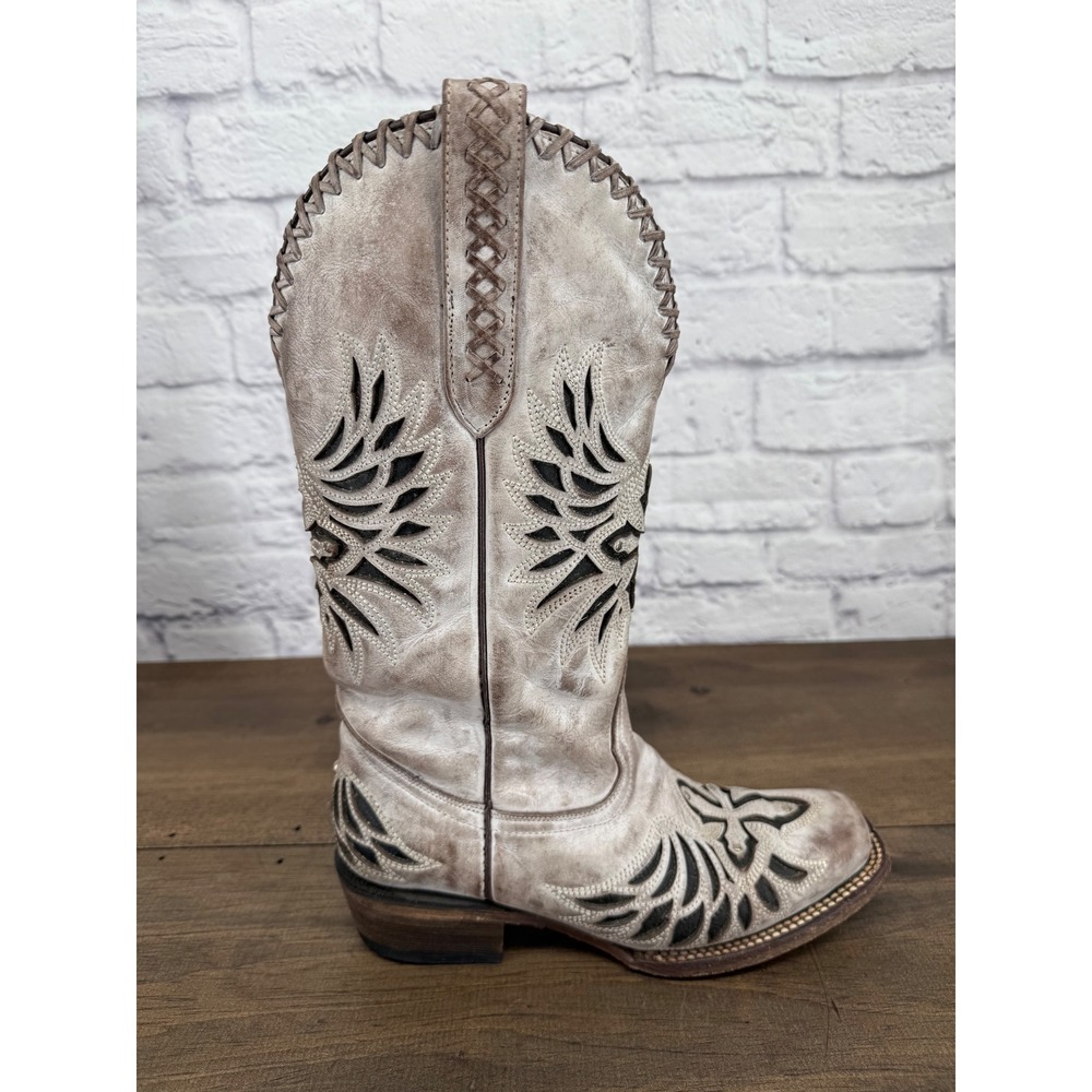 JB Dillon Buttercup Western Boots 8C Distressed Leather Cross Cutout Cowboy - Picture 12 of 15